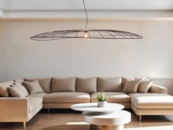 XXL Pendelleuchte LAURIS mit Gitter Lampenschirm Schwarz Gold, Ø 200cm