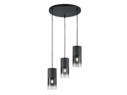 Zeitlose LED Pendelleuchte aus schwarz mattem Metall & Rauchglas, Ø 37cm