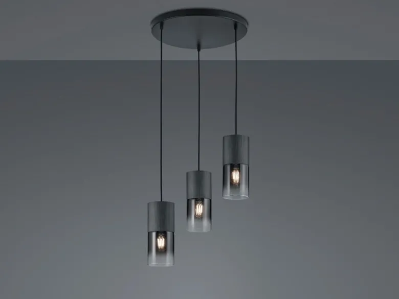 Zeitlose Pendelleuchte ROBIN aus schwarz mattem Metall & Rauchglas, Ø 37cm