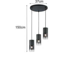 Zeitlose Pendelleuchte ROBIN aus schwarz mattem Metall & Rauchglas, Ø 37cm
