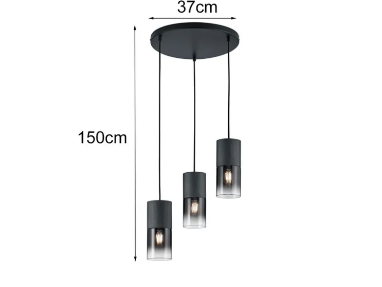 Zeitlose Pendelleuchte ROBIN aus schwarz mattem Metall & Rauchglas, Ø 37cm