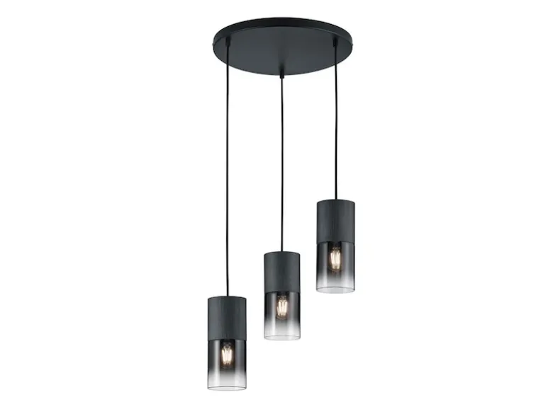 Zeitlose Pendelleuchte ROBIN aus schwarz mattem Metall & Rauchglas, Ø 37cm