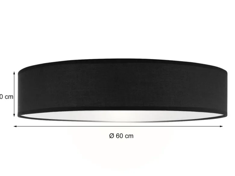 Zeitlose runde Deckenleuchte mit LED Stoffschirm Schwarz Ø 60cm