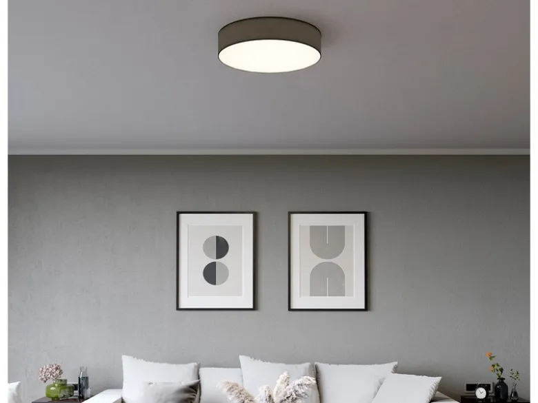 Zeitlose runde Deckenleuchte mit LED Stoffschirm Schwarz Ø 50cm