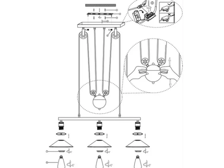 Zugpendelleuchte LENIUS 3-flammig höhenverstellbar bis 180cm, Breite 92cm