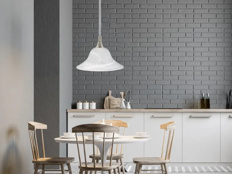 Zugpendelleuchte VIOLA Glas weiß höhenverstellbar Silber, Ø 39cm