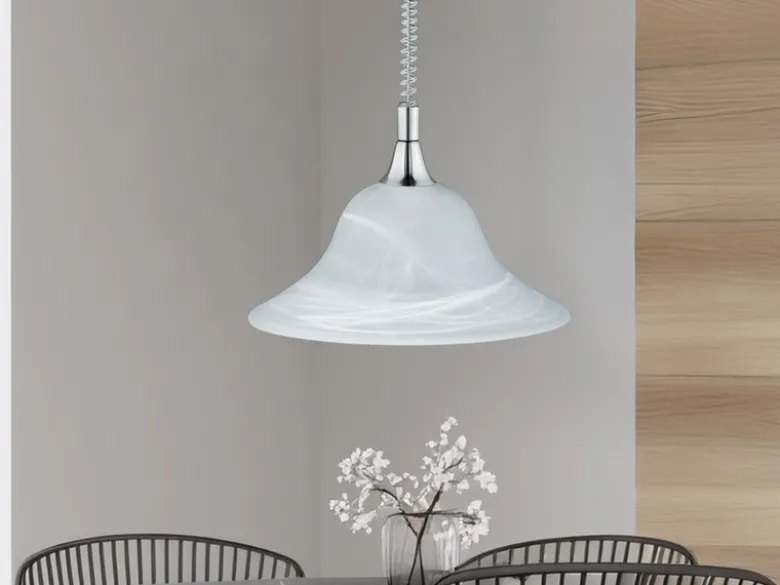 Zugpendelleuchte VIOLA Glas weiß höhenverstellbar Silber, Ø 39cm