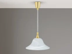 Zugpendelleuchte VIOLA Glas weiß höhenverstellbar Messing, Ø 39cm