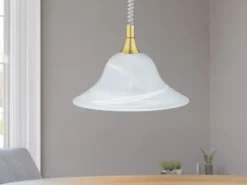 Zugpendelleuchte VIOLA Glas weiß höhenverstellbar Messing, Ø 39cm