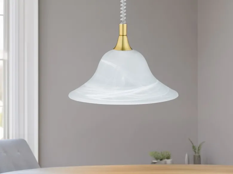 Zugpendelleuchte VIOLA Glas weiß höhenverstellbar Messing, Ø 39cm
